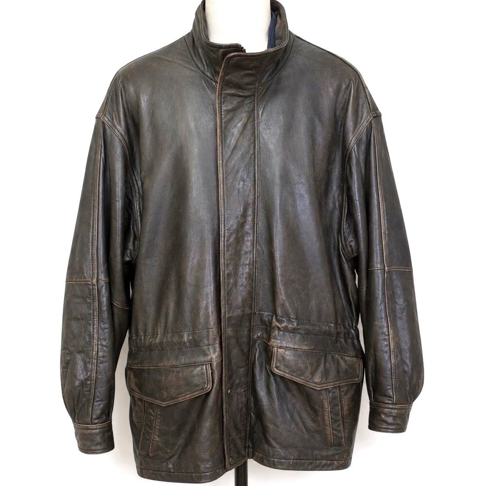 Vintage Marc New York Andrew Marc Leather Car Coat Mens M Brown Quilted Lined